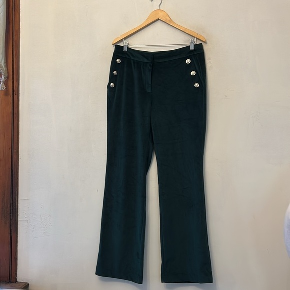 Maison d’ Amelie Hunter green velvet feel pants Gold button accents size 10 EUC - Picture 2 of 8